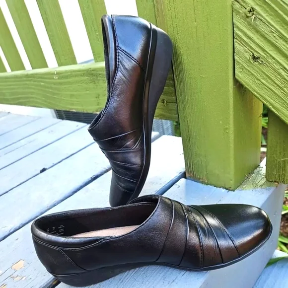 Clarks Shoes Clarks Collection Black Leather Slip On Shoes